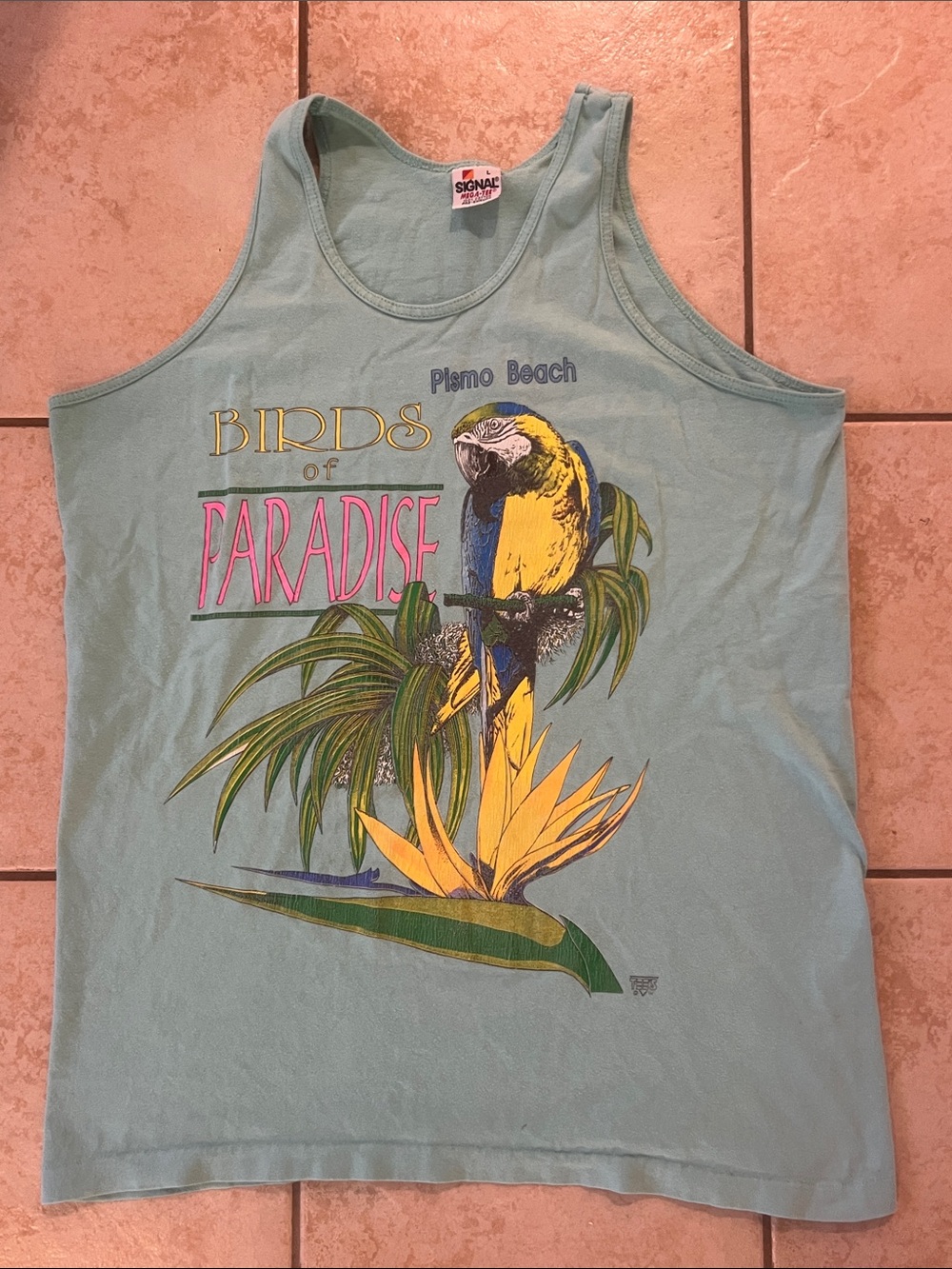 Vintage 80s Pismo Beach CA‎ Birds of Paradise Tank Top SINGLE STITCH, Sz L